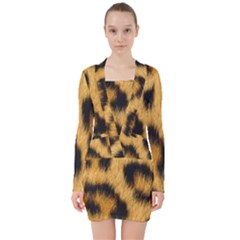 Animal Print Leopard V-neck Bodycon Long Sleeve Dress by NSGLOBALDESIGNS2