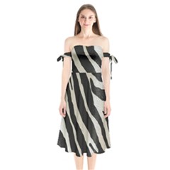 Zebra Print Shoulder Tie Bardot Midi Dress by NSGLOBALDESIGNS2