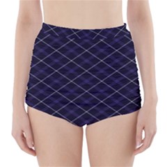 Blue Plaid  High-waisted Bikini Bottoms