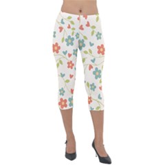 Flowers Pattern Lightweight Velour Capri Leggings  by Hansue