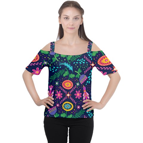 Colorful Pattern Cutout Shoulder Tee by Hansue