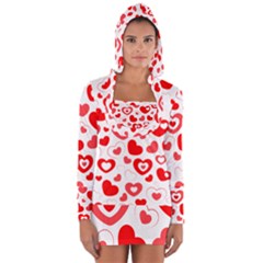 Hearts Long Sleeve Hooded T-shirt by Hansue