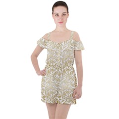 Gold Vintage Rococo Model Patern Ruffle Cut Out Chiffon Playsuit