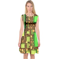 Blocks Cubes Construction Design Capsleeve Midi Dress