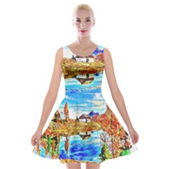 Lake Chalet Mountain Art Velvet Skater Dress