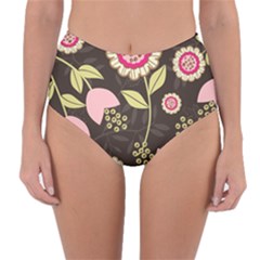 Flowers Wallpaper Floral Decoration Reversible High-waist Bikini Bottoms by Sapixe