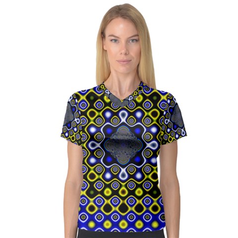 Digital Art Background Yellow Blue V-neck Sport Mesh Tee by Sapixe