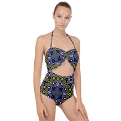 Digital Art Background Yellow Blue Scallop Top Cut Out Swimsuit by Sapixe