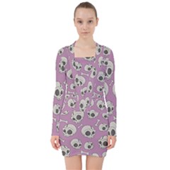 Halloween Skull Pattern V-neck Bodycon Long Sleeve Dress by Valentinaart