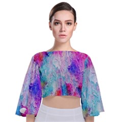 Background Art Abstract Watercolor Tie Back Butterfly Sleeve Chiffon Top by Sapixe