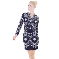 Table Pull Out Computer Graphics Button Long Sleeve Dress by Sapixe