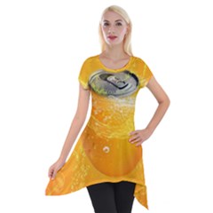 Orange Drink Splash Poster Short Sleeve Side Drop Tunic by Sapixe