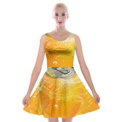 Orange Drink Splash Poster Velvet Skater Dress by Sapixe