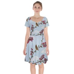 Robin On Plumb Tree Short Sleeve Bardot Dress