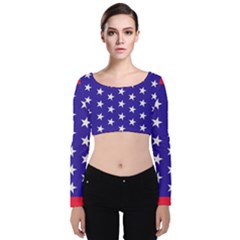 Day Independence July Background Velvet Long Sleeve Crop Top by Sapixe