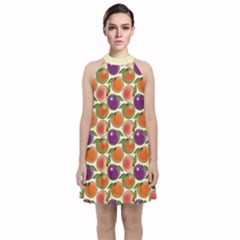 Fruit Tree Salad Pattern Velvet Halter Neckline Dress  by emilyzragz