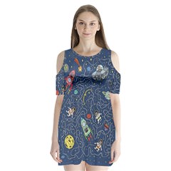 Cat Cosmos Cosmonaut Rocket Shoulder Cutout Velvet One Piece by Sapixe