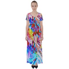Background Drips Fluid Colorful High Waist Short Sleeve Maxi Dress by Sapixe