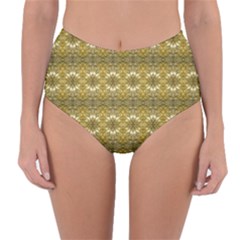 Golden Ornate Pattern Reversible High-waist Bikini Bottoms