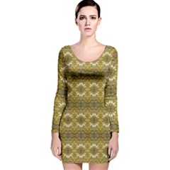 Golden Ornate Pattern Long Sleeve Velvet Bodycon Dress by dflcprintsclothing