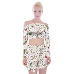 Floral Christmas pattern  Off Shoulder Top with Mini Skirt Set