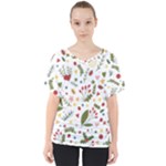 Floral Christmas pattern  V-Neck Dolman Drape Top