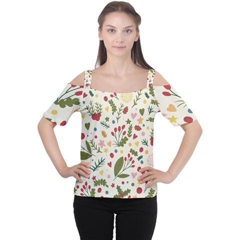 Floral Christmas Pattern  Cutout Shoulder Tee by Valentinaart