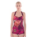 Peach and Pink Zinnias Boyleg Halter Swimsuit  View1