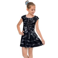 Human Skeleton Pattern - Halloween  Kids Cap Sleeve Dress by Valentinaart