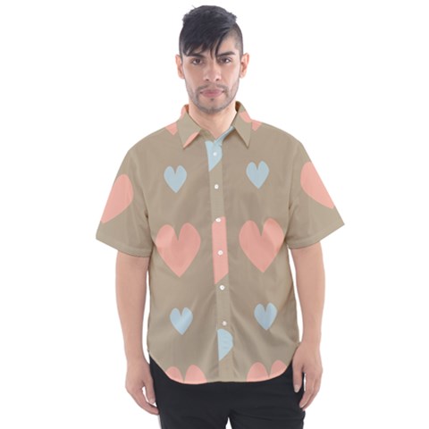 Hearts Heart Love Romantic Brown Men s Short Sleeve Shirt by Sapixe