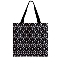 Pattern Skull And Bats Vintage Halloween Black Zipper Grocery Tote Bag by genx