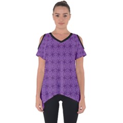 Pattern Spiders Purple And Black Halloween Gothic Modern Cut Out Side Drop Tee by genx