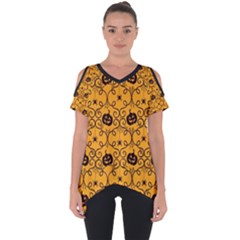 Pattern Pumpkin Spider Vintage Halloween Gothic Orange And Black Cut Out Side Drop Tee by genx