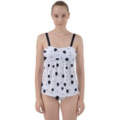 Pattern Skull Stars Handrawn Naive Halloween Gothic Black And White Twist Front Tankini Set by genx