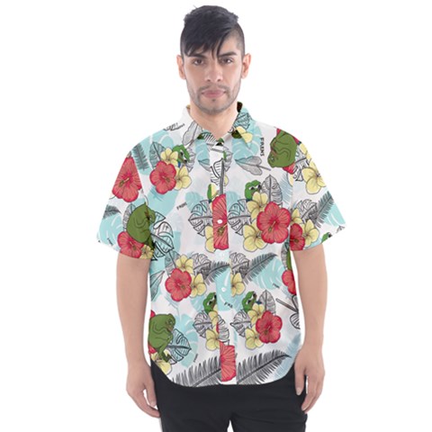 Apu Apustaja And Groyper Pepe The Frog Frens Hawaiian Shirt With Red Hibiscus On White Background From Kekistan Men s Short Sleeve Shirt by snek
