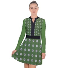 Logo Kekistan Pattern Elegant With Lines On Green Background Long Sleeve Panel Dress by snek