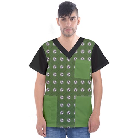 Logo Kekistan Pattern Elegant With Lines On Green Background Men s V-neck Scrub Top by snek