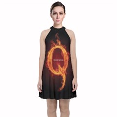 Qanon Letter Q Fire Effect Wwgowga Wwg1wga Velvet Halter Neckline Dress  by snek