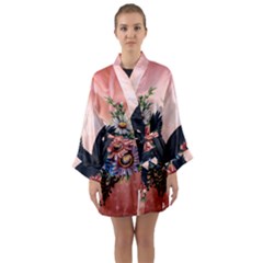 Wonderful Crow With Flowers On Red Vintage Dsign Long Sleeve Kimono Robe by FantasyWorld7