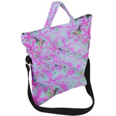 Hot Pink And White Peppermint Twist Flower Petals Fold Over Handle Tote Bag by myrubiogarden
