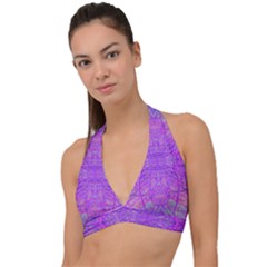 Hot Pink And Purple Abstract Branch Pattern Halter Plunge Bikini Top by myrubiogarden