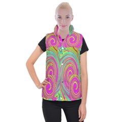 Groovy Abstract Pink, Turquoise And Yellow Swirl Women s Button Up Vest by myrubiogarden
