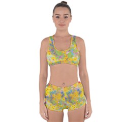 Pretty Yellow And Red Flowers With Turquoise Racerback Boyleg Bikini Set by myrubiogarden