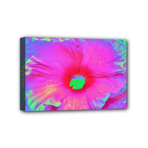 Psychedelic Pink And Red Hibiscus Flower Mini Canvas 6  X 4  (stretched) by myrubiogarden