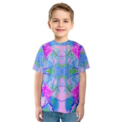 Pink And Purple Dahlia On Blue Pattern Kids  Sport Mesh Tee