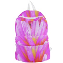 Fiery Hot Pink And Yellow Cactus Dahlia Flower Foldable Lightweight Backpack by myrubiogarden