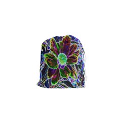 Abstract Garden Peony In Black And Blue Drawstring Pouch (xs)
