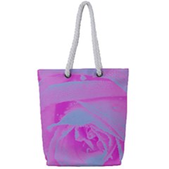 Perfect Hot Pink And Light Blue Rose Detail Full Print Rope Handle Tote (small) by myrubiogarden