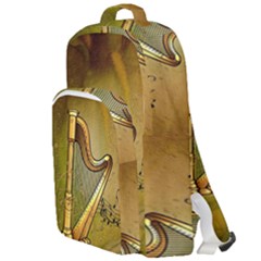 Wonderful Golden Harp On Vintage Background Double Compartment Backpack by FantasyWorld7