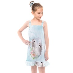 Cute Little Maltese With Flowers Kids  Overall Dress by FantasyWorld7